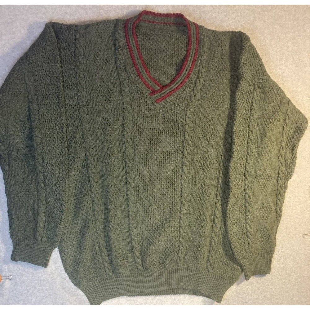 Cable Knit Sweater Sz L Xl Green Eclectic Grandpa Academia core Oversized Tunic